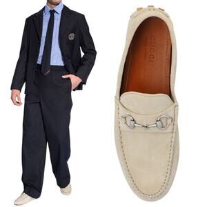 Gucci Horsebit Suede Driver Loafers Moccasin Oatmeal Beige Size 8 US 8.5